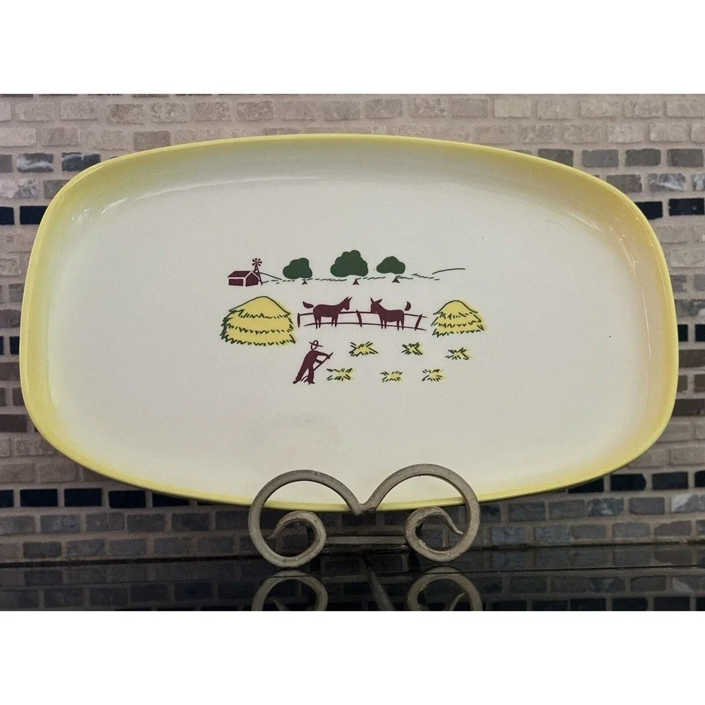 Vintage Brock Of California Serving Platter Farmhouse Yellow Tray‎ Hay Donkey